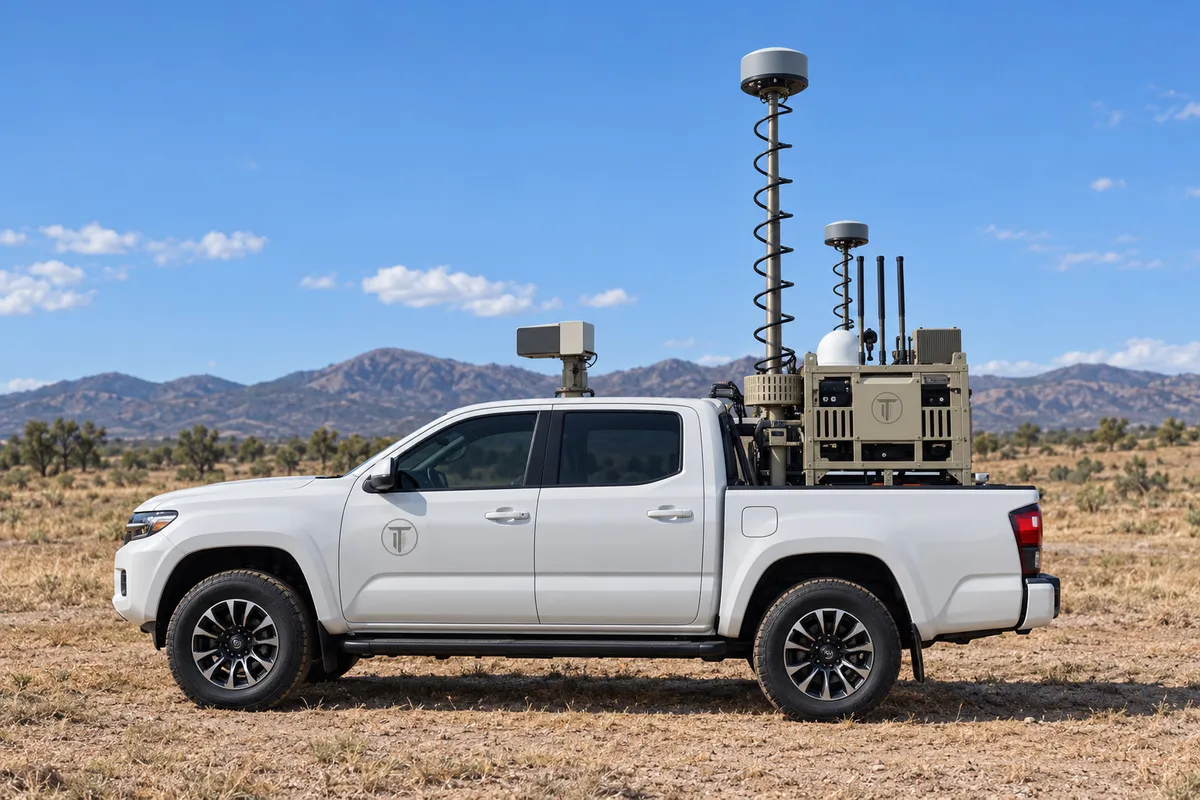 Recreación de una pickup con sistema antidron embarcado: radar, cámara y antenas